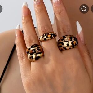 3 PCS Retro vintage leopard print wide ring set